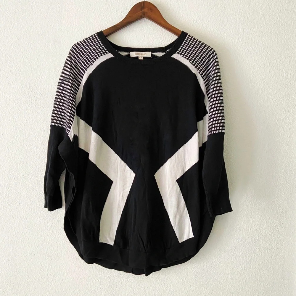 Slouchy Sweater Retro Batwing Relaxed Long Sleeve High Slit Side M/L Cotton